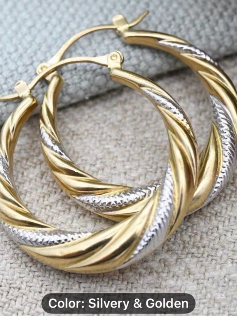 Elegant Two-Tone Gold and Silver Twist Hoop Earrings-3”